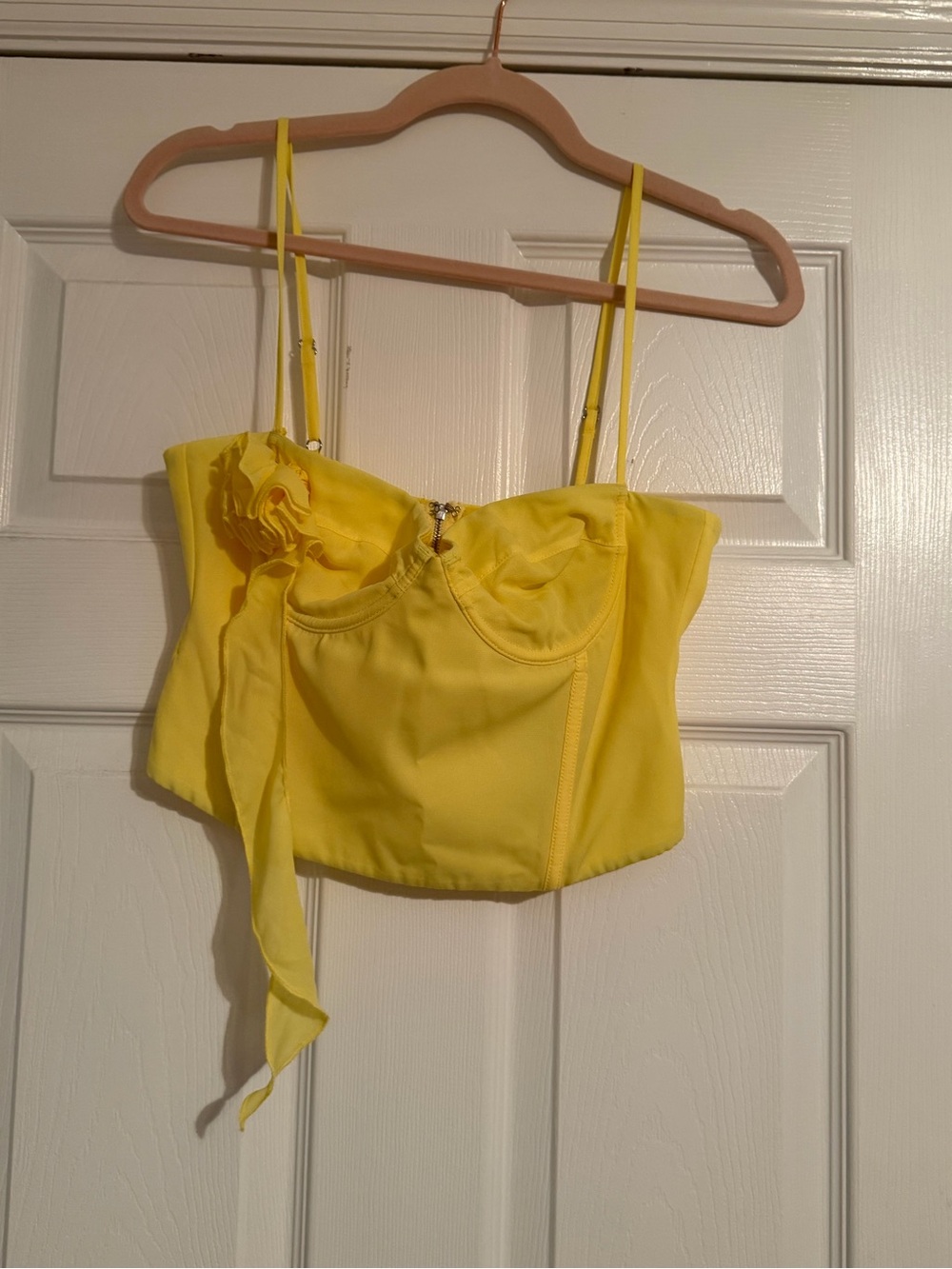 White Fox Boutique Bright Yellow Bustier Crop Top with Tie Detail